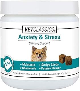 Vet Classics Anxiety & Stress Calming Support for Dogs, with Melatonin, Ginkgo Biloba