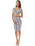 PattyBoutik Mama V Neck Maternity Print Dress (Pattern 7: Coral, Black and Whit M)