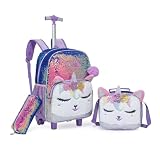 Mochila Rodinha Escolar Infantil de Lancheira e Estojo Lápis Ideal para Meninos e Meninas de 7 a 12 Anos (unicórnio 02)