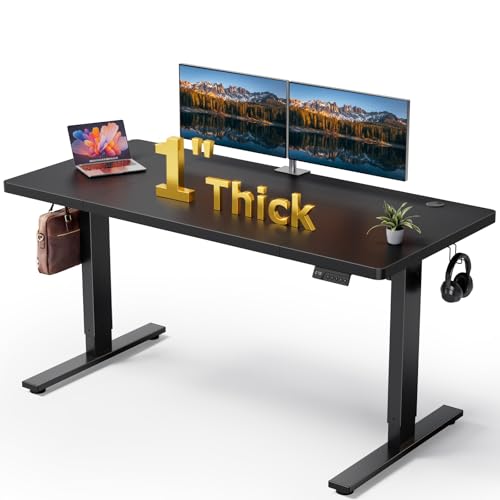 DeskShow Electric Standing Desk Adjustable - 60x28 Inch Sit Stand Desk with 1 Inch Thick Tabletop,...