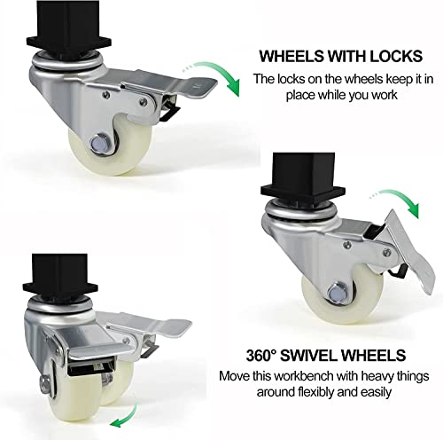 47.2"X 23.6" Bamboo Wood Garage Workbench W/Adjustable Height 25.4"-35.2" Multifunctional Workstation On Wheels 1500 Lbs Commercial Steel Work Tool Table Computer Desk Work Bench For Home Office #TOP4