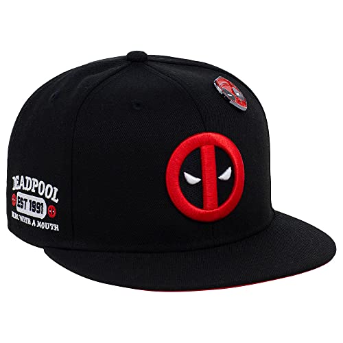 Marvel Deadpool Fashion Fitted W/Pin Flat Bill Cap (Black/Red, 7 5/8) #TOP2