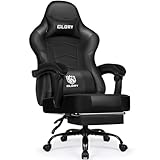 minnouat Gaming Stuhl Ergonomischer mit Fußstütze, Gaming Chair Bürostuhl 150 kg Belastbarkeit, Gamer Stuhl aus Kunstleder, Höhenverstellbarer PC Zockerstuhl für Jugendliche Erwachsene, Schwarz