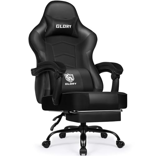 minnouat Gaming Stuhl Ergonomischer mit Fußstütze, Gaming Chair Bürostuhl 150 kg Belastbarkeit, Gamer Stuhl aus Kunstleder, Höhenverstellbarer PC Zockerstuhl für Jugendliche Erwachsene, Schwarz