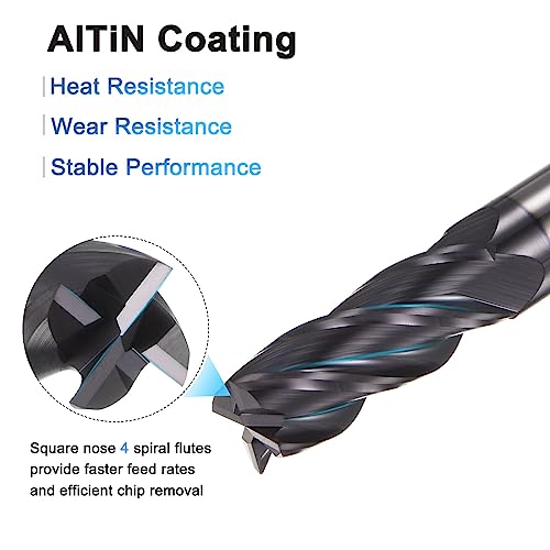 Image of HARFINGTON Square End Mills 3 /8 inch Cutting Dia HRC 60 4 Flutes AlTiN Coating Tungsten Steel Carbide Mill Bit for Hardened Steels