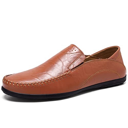 Men's Loafers Shoes Vegan Leather Stitching Details Round Toe Breathable Anti-Slip Flexible Lightweight Walking Slip On