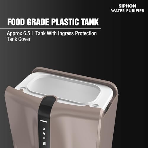 Image of Havells Siphon Water Purifier 6.5L| RO+UF| Copper+Zinc+Minerals| 7 Stage Purification| For Borewell, Tanker,Municipal Water Upto 2000 TDS| Free Unlimited Service Visits for 5 Yr (Warm Grey & Copper)