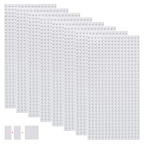 shineFinder 8 base Plates Compatible with Lego, Baseplate 5"x10" with 16 x 32 stud board (White), Cream, 8PCS