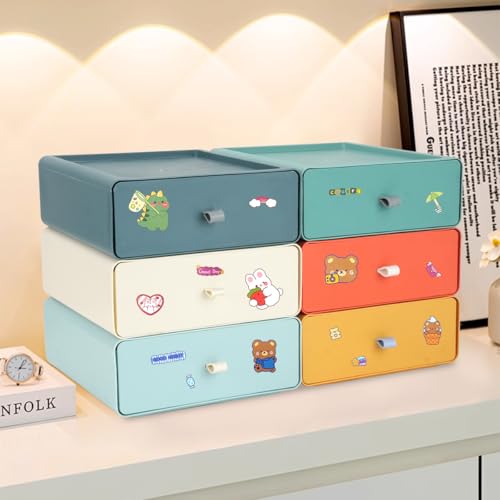 TIE-DailyNec 6 Stück Stapelbare Schubladenboxen, Kosmetik Organizer Schubladenbox, Aufbewahrungsbox mit Schubladen, Make-up Organizer für Schreibtische, Schminktische, Büros (6 Farben)