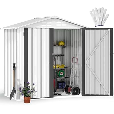 DWVO 6x4ft Metal Outdoor Tool Shed, Garden Storage Shed for Backyard, Lawn, and Patio, Heavy-Duty Storage Unit with Four Vents & Lockable Door for Storing Tools, Equipment & Trash Bins, White