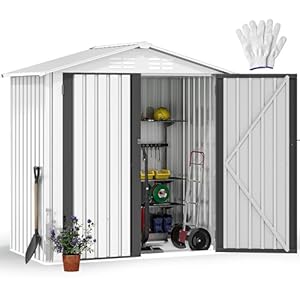DWVO Gerätehaus 6x4 Fuß (183x122 cm) aus Metall, Gartenhaus mit abschließbarer Tür, Wetterfester Aufbewahrungsschuppen aus feuerverzinktem Stahl für Werkzeuge, Garten & Terrasse - Weiß