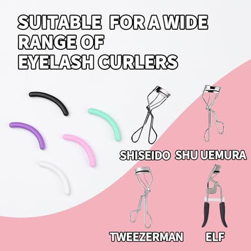 48 PCS Eyelash Curler Refill Pads Compatible with Shiseido Shu Uemura Tweezerman Elf Eye Lash and Cosmetic Accessory, Silicone Soft Rubber Curler for Universal Eyelash Curler, Colorful
