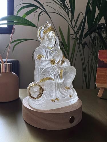 Image of SrI Krishna CULTURE- Hanuman Ji Idol Bending Pose On Wooden LED Base-USB Corded-Warm White-Hanuman Statue-Diwali Special-Height-6.5 Inches