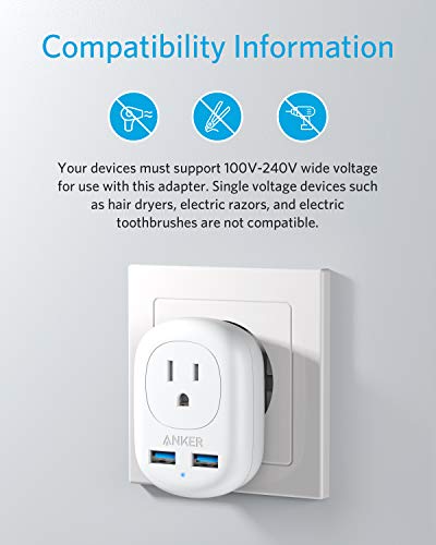 Anker European Travel, Powerextend Usb Plug International Power Adapter With 2 Usb Ports And 1 Outlet, Us To Most Of Europe Eu Spain Iceland Italy France Germany, Compact For Travel, Office #TOP6