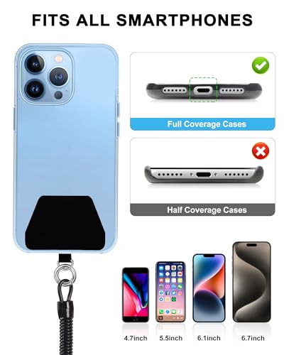 SHANSHUI Phone Tether Lanyard, Strong Spring Rope Climbing Hook, 4x Phone Tether Tabs Free Your Hand Stylish Phone Chain Strap for All Smartphones - 2PCS Black White