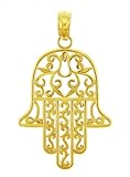 14k Yellow Gold Jewish Hamesh Hand Filigree Charm Hamsa Pendant