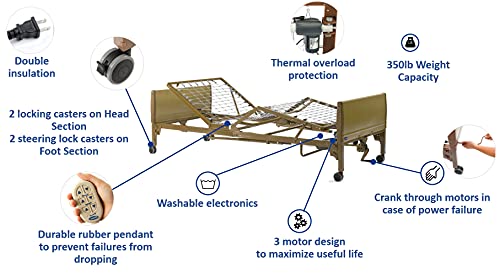 Invacare Homecare Bed | Full-Electric Hospital Bed for Home Use 23"x36"x88", Brown