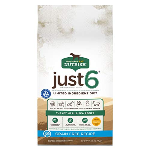 Rachael Ray Nutrish Just 6 Natural Dry Dog Food, Limited Ingredient, Grain Free Turkey Meal & Pea, 5 Lbs