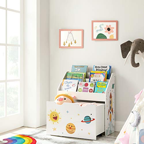 SONGMICS Étagère pour Jouets, 3 Compartiments Bibliothèque pour Enfants, Boîte à Jouets Mobile, avec roulettes, Multi-Usage, pour Chambre d'enfant et Salle de Jeux, Blanc GKR41WT