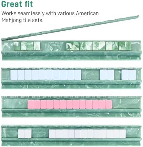 Majolicia 4-Pack Acrylic American Mahjong Racks with Pushers(19.7",Green), American Mahjong Tiles Holders, Scalloped
