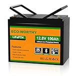 ECO-WORTHY 12V 100Ah LiFePO4 Lithium Battery, Bluetooth & Low-Temp Protection, Group 24 with 100A BMS, Up to 15000+ Deep Cycles for Trolling Motor, RV, Camping, Off-Grid (Get Free 10A Charger)