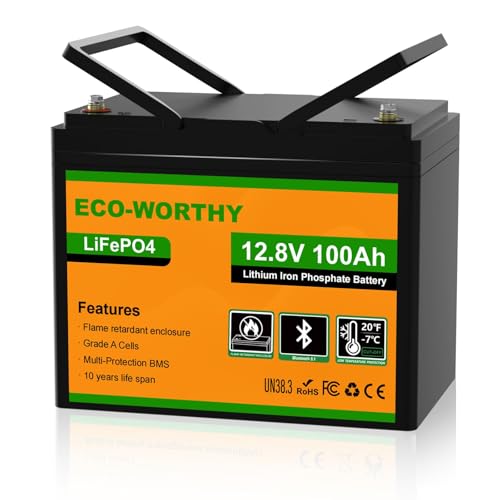 ECO-WORTHY 12V 100Ah LiFePO4 Lithium Battery Bluetooth & Low-Temp Protection Group 24 with 100A BMS Up to 15000+ Deep Cycles for Trolling Motor RV Camping Off-Grid