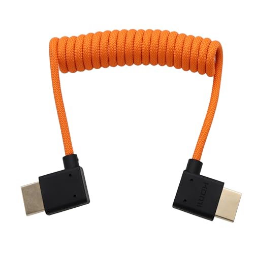 HangTon Câble HDMI 8K 4K60 angle droit gauche pour ATOMOS Ninja V Shinobi, Sony A9III A7R5 A7IV FX30, Canon C80 R1 R5 Mark II, Lumix S1RII GH5II GH6 S1, FEELWORLD Portkeys LH5H, orange tressé spiralé – vue 2