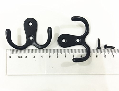 20 Pieces Double Prong Robe Hook Rustic Hooks Retro Cloth Hanger Coat Hanger Heavy Duty Double Prong Coat Hooks Wall Mounted Utility Hook With 44 Pieces Screws (Black Color) #TOP5