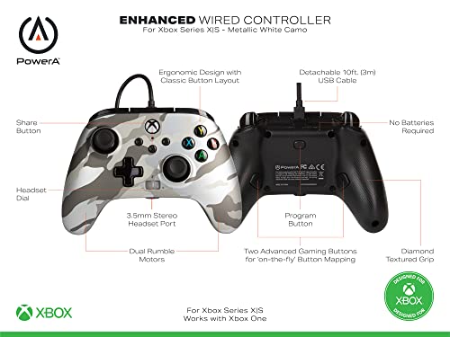 PowerA Enhanced Wired Controller for Xbox Series X|S - Metallic Arctic Camo, gamepad, wired video ga