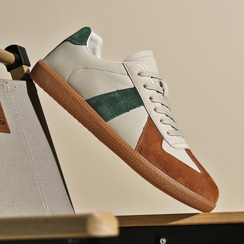 ihinzry Fashion Sneakers Womens Tennis Shoes Genuine Leather Lace Up Casual Shoes Gum Sole Sneakers2