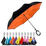 EEZ-Y Reverse Umbrella - Large, Inverted Umbrellas for Rain w/C-Shaped Non-Rust Handle for Men & Wom