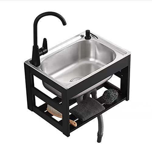 Évier de cuisine autoportant avec robinet et tuyau cuve simple profonde de cuisine