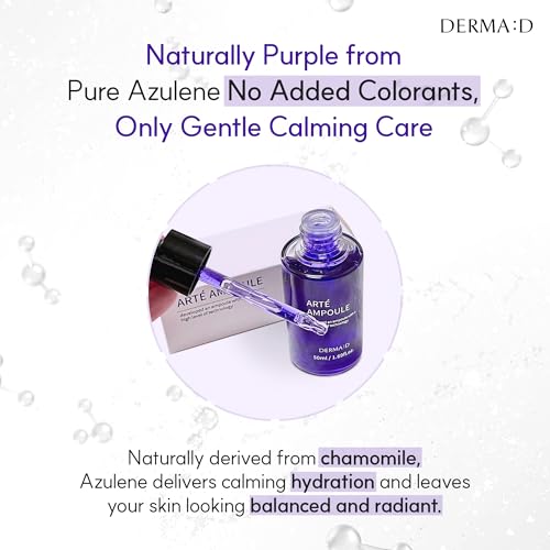 DERMA:D Azulene Calming & Soothing Face Serum for Sensitive Skin, Hydrating Korean Skincare with Vitamin C, Redness Relief & Brightening Anti Aging Serum 1.69 fl oz