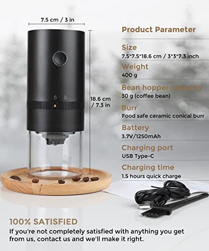 Elektrische Kaffeemühle Klein Akku Espressomühle mit Aromaschonendes Keramik Kegelmahlwerk, Stufenlose… – Bild 7