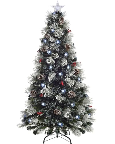 WeRChristmas Pre-Lit Fibre Optic Multi-Function Christmas Tree with Tree Topper, Frosted, 5 feet/1.5 m