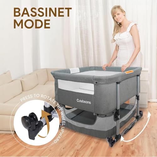cutebeams Twin Bassinet for 2 Babies with 2-Pack Waterproof Sheets and Hanging Diaper Organizer, Bedside Double Bassinet for Twins, Rocking Bassinet for Baby with Storage Basket, Includes Mattress — view 6