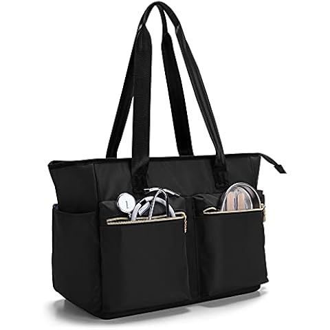 Damero Nurse Tote Bag, Nurse Work Bag with Laptop Sleeve and Pockets for Nursing Students, Medical Supplies and More, Black Cover