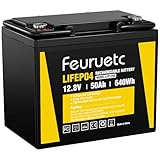 Feuruetc 12V 50ah LiFePO4 Solar Battery – Deep Cycle Lithium Battery for Solar Systems, Off-Grid, RV, Marine, and Backup Power with 15000+ Cycles, Lightweight, Maintenance-Free