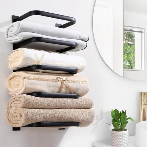 Chewtoyo Bathroom Towel Rack for Rolled Bath Towels, Stainless Steel Towel Rack, 5-Tier Wall Mounted Bathroom Storage Rack, Bathroom/Rv/Camper Towel Shelf