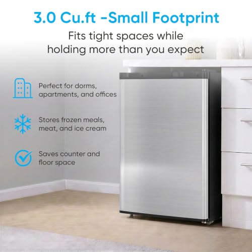 Image of TABU 3.0 Cu Ft Upright Freezer, Mini Freezer with 7 Adjustable Temp,Silver | Freestanding, Energy Saving, Space Saving, Low Noise, Compact Freezer with Removable Shelves