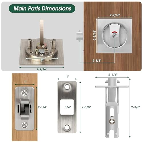 Pocket Door Lock 4Pocket Door Latch with Indicator Light, Silver Privacy Square Pocket, Barn Lock Hardware for Privacy Sliding Door Bifold Door miniatura 3