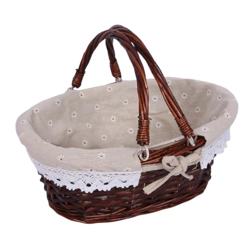 Wicker Picnic Basket with Double Folding Handles, Picnic Baskets with Liner for Outdoor Picnics, Fruit, Candy, Wine, Gathering, Wedding