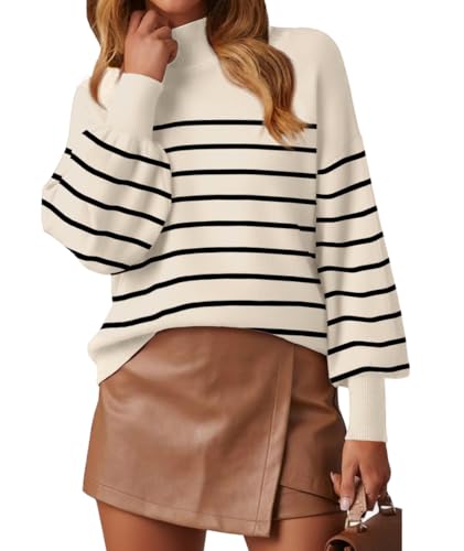 Image of WEACZZY Women's Sweater Mock Neck Long Lantern Sleeve Lightweight Knit Tops