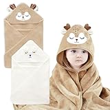 YJSDDNTY 2pcs Cape de Bain Bébé à Capuche, 80 x 80 cm bébé Serviette Housse,Cape de Bain à Capuche, Bain Bébé avec Design Animal Le Style du Faon（Blanc Kaki）