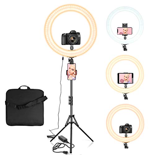 Ring Light 18" with Tripod Stand, Dimmable LED Ring Light 3 Light Modes 2700-5500K with Carry Bag for Camera, iPhone, Ipad, Photography, Selfie, Video Shooting, Makeup & YouTube