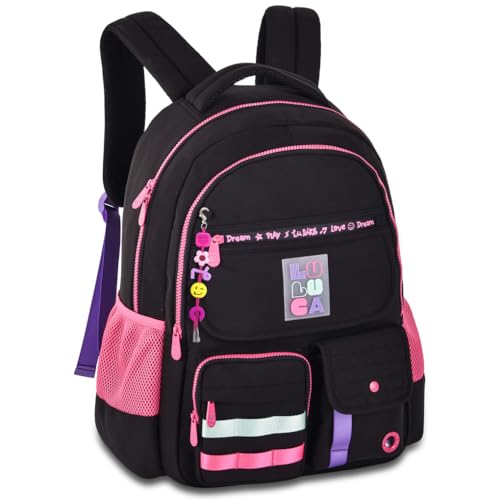 Kit Mochila Escolar Luluca com Estojo, Lancheira e Garrafa, Preta Lu24600