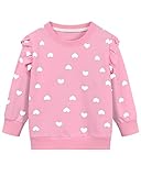 DDSOL Toddler Girls Valentines Sweatshirts Pink Cotton Crewneck Heart Sweater Ruffle Long Sleeve Kid