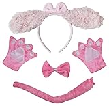 Petitebella Long Ear Dog Headband Bowtie Tail Gloves 4pc Costume 1-10y (Pink Poodle, 5-10 Years)