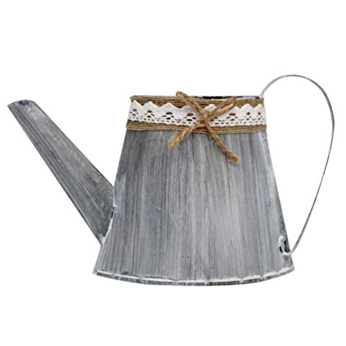 Besportble French Vintage Rustic Metal Wall Pocket Planter Flat Bucket Metal Flower Vase With Handle Hanging Wall Vase Pocket Galvanized Watering Can Shaped Grey #TOP5