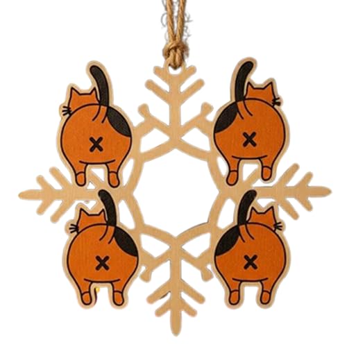 Copo de Nieve Gato Culo Ornamento - Decoración Divertida para Amantes de Gatos | Decoración estacional para Puerta Ventana Porche Mochila Llavero